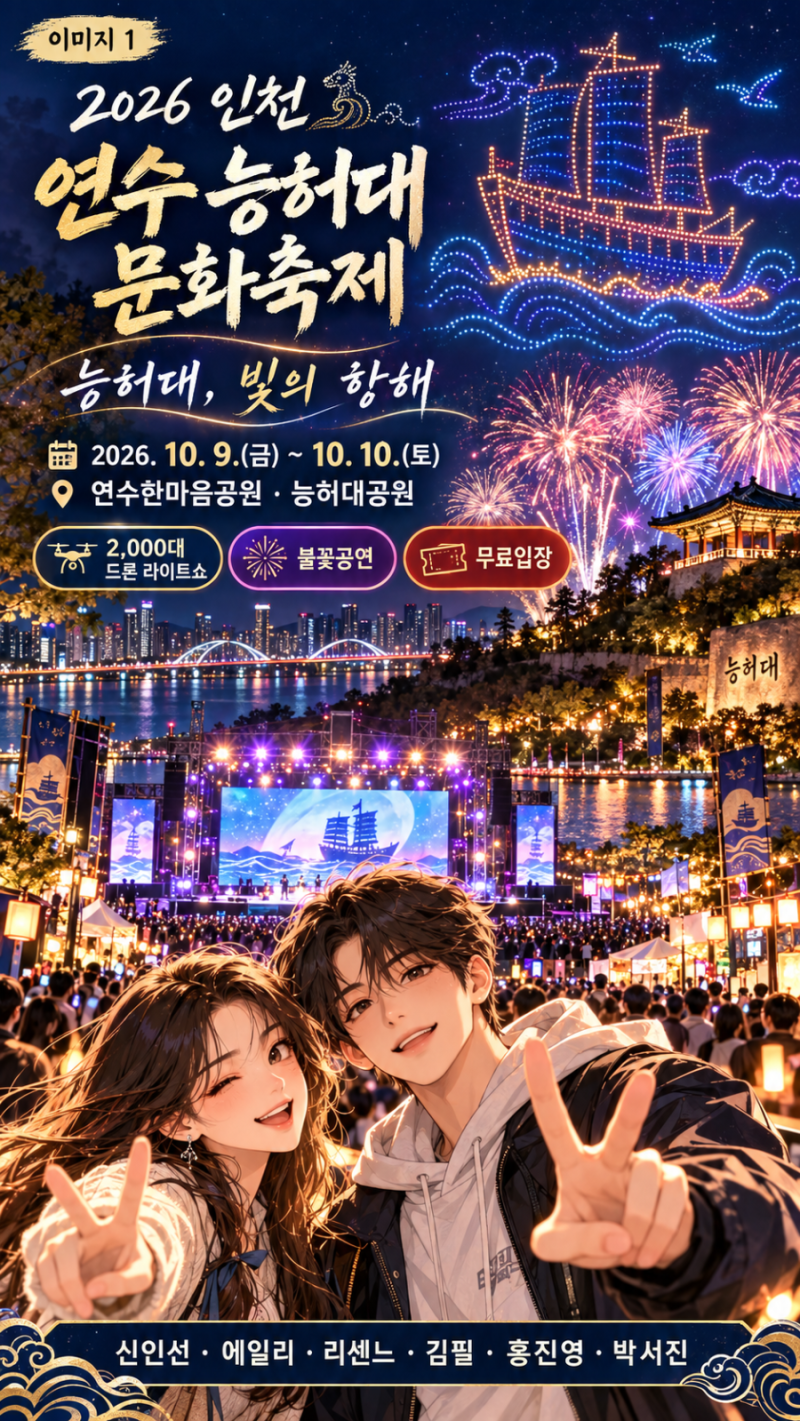 2026 인천 연수 능허대문화축제 총정리｜리센느 RESCENE 에일리 박서진 홍진영 김필 출연·2천대....