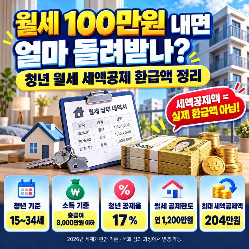 “월세 100만원 내면 얼마 돌려받나?” 청년 월세 세액공제 환급액 정리