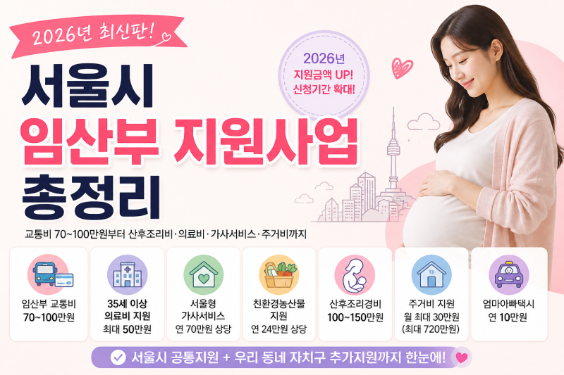 2026 서울시 임산부 지원사업 총정리교통비 70~100만원부터 산후조리비·의료비·가사서비스·....