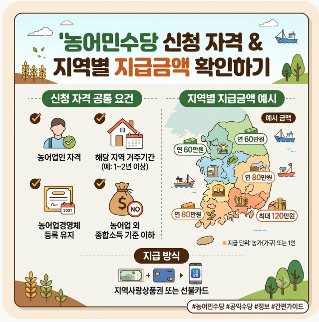 농어민수당 신청 자격과 지역별 지급금액 확인하기