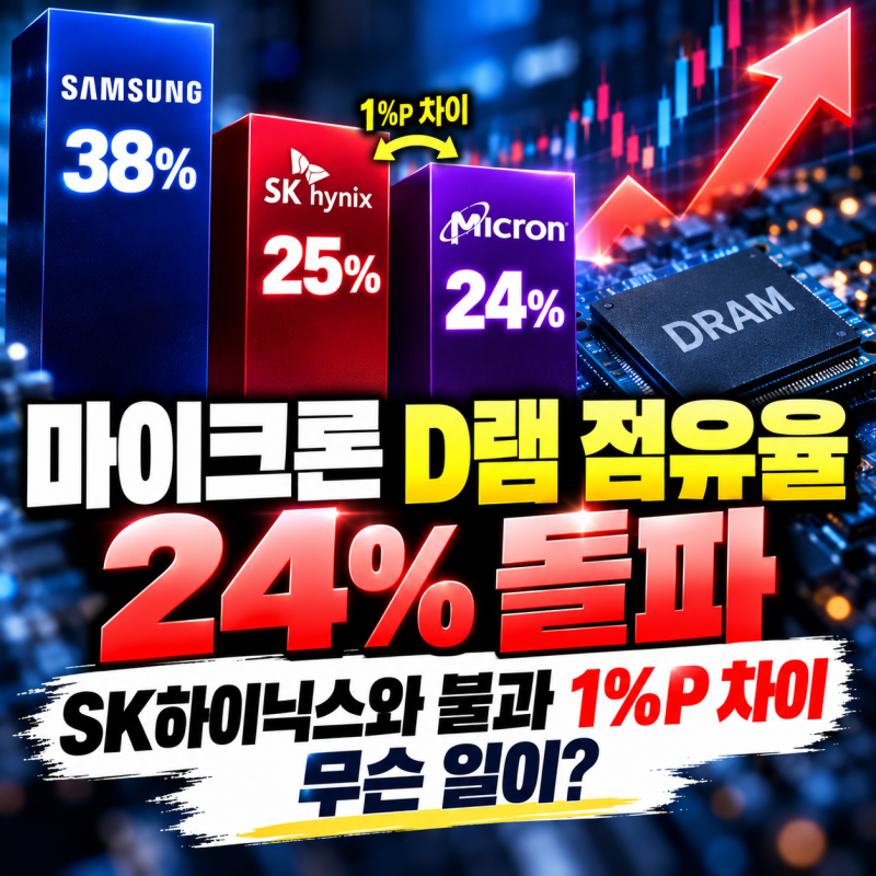 마이크론 D램 점유율 24%…SK하이닉스와 불과 1%P 차이, 무슨 일이?
