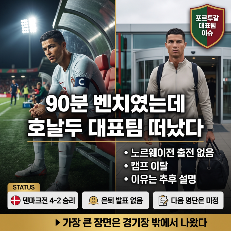 “90분 벤치였는데…” 호날두 대표팀 떠났다, 마지막 한마디
