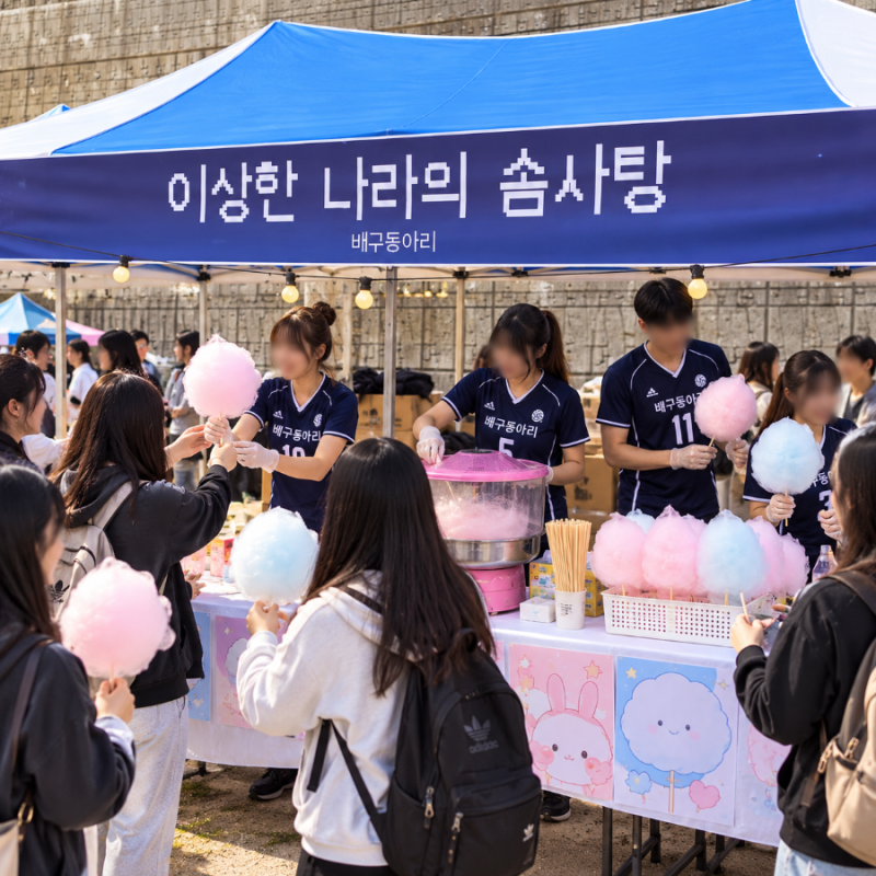 釜山綿菓子機レンタル｜釜山保健大学校祭りバレーボール部綿菓子配布ブース