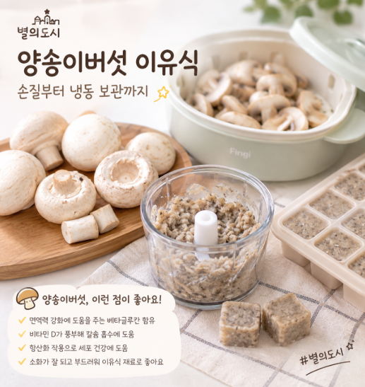 양송이버섯 이유식 만드는 법｜7개월 아기 이유식 큐브 만들기
