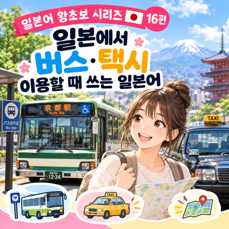 [일본어 왕초보 16편] 버스·택시 이용할 때 쓰는 문장
