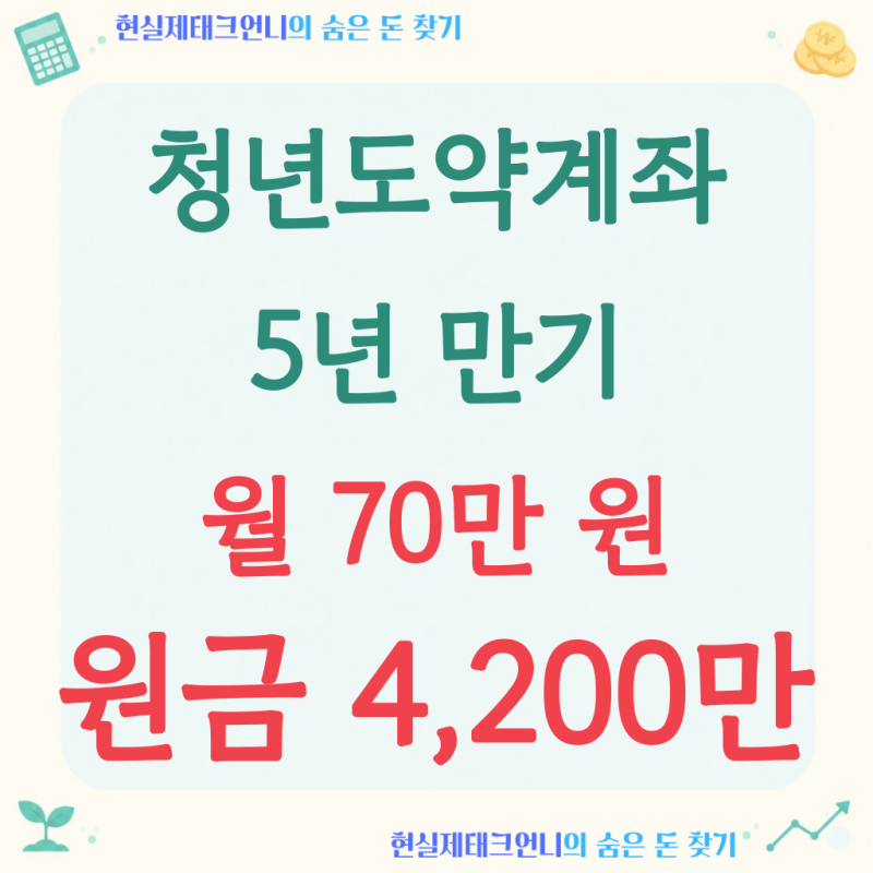 청년도약계좌 만기 5년, 월 70만 원이면 원금 4,200만 원입니다