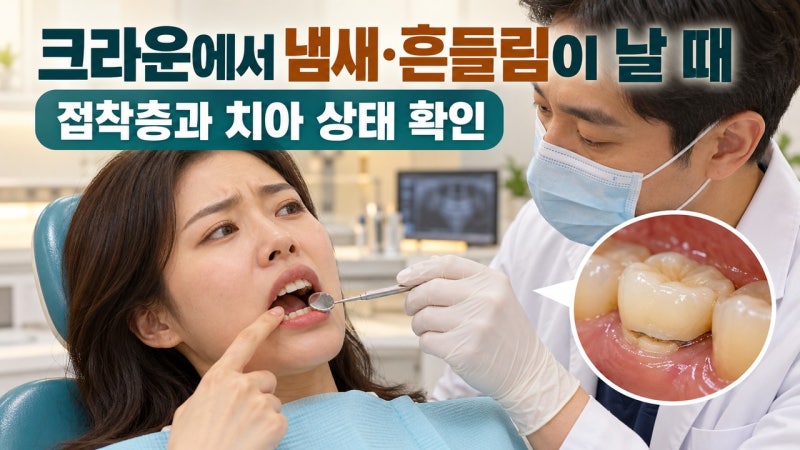 씌운 치아(크라운) 속에서 썩은 냄새나고 흔들릴 때: 내부 접착제 녹음 현상