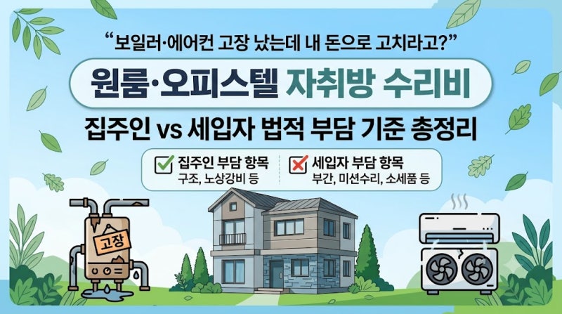 "보일러·에어컨 고장 났는데 내 돈으로 고치라고?" 원룸·오피스텔 자취방 수리비 집주인 vs ....