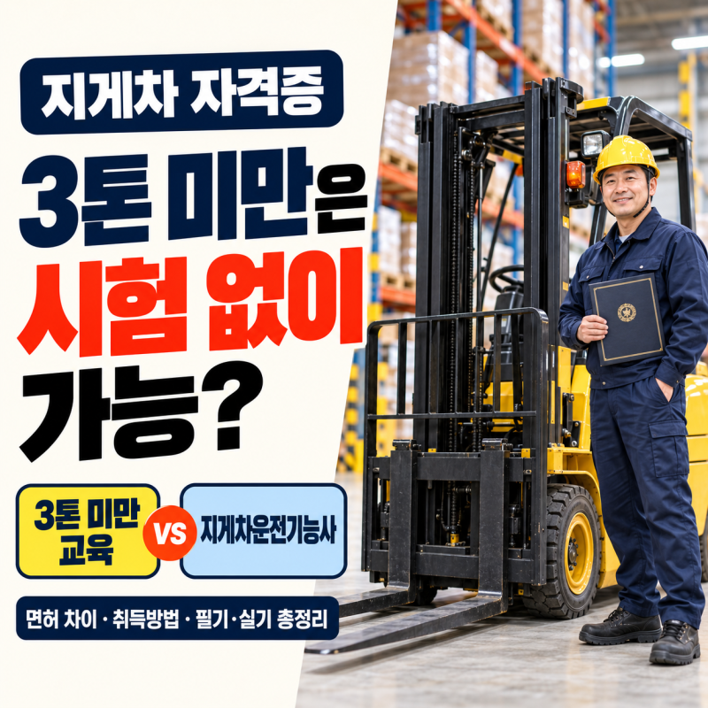 지게차 자격증, 3톤 미만은 시험 없이 가능? 지게차운전기능사·면허 차이 총정리