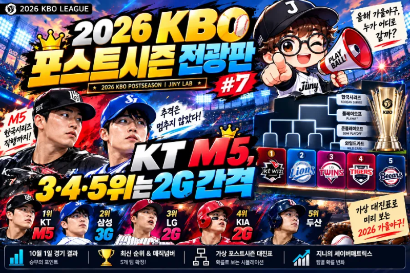 2026 KBO 포스트시즌 대진표 예상｜KT M5, 3·4·5위는 2G 간격｜포스트시즌 전광판 #7