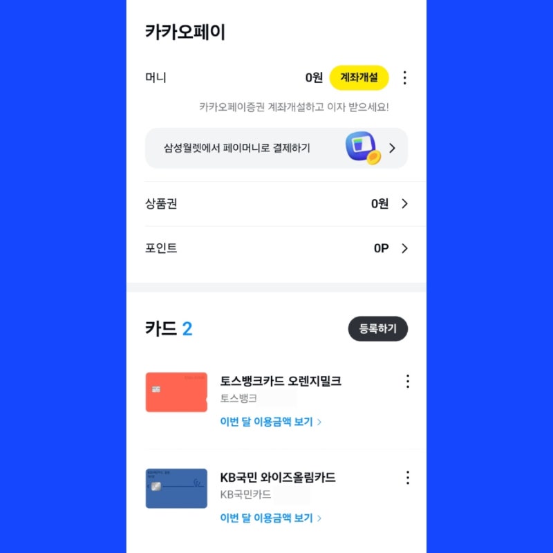카카오페이(1): KB 국민카드 • 토스뱅크 체크카드 • 트래블 로그 체크카드 등록