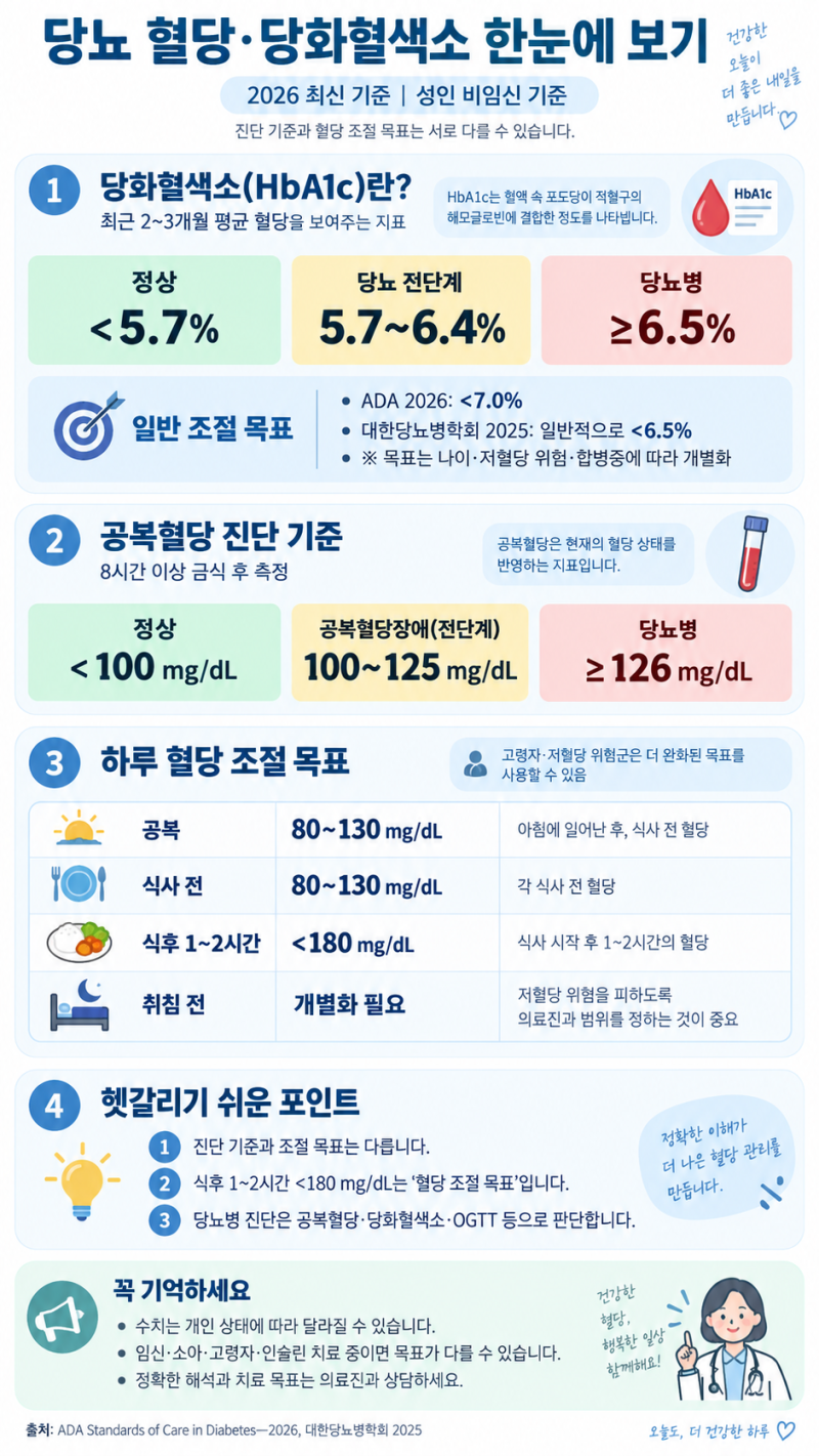당뇨 혈당수치 총정리｜공복·식전·식후·당화혈색소 정상범위