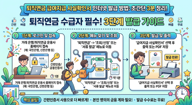 퇴직연금 급여지급 사실확인서 인터넷 발급 방법 초간단 3분 정리