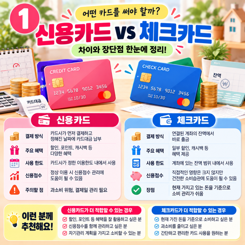신용카드 vs 체크카드 차이, 어떤 카드를 써야 할까?