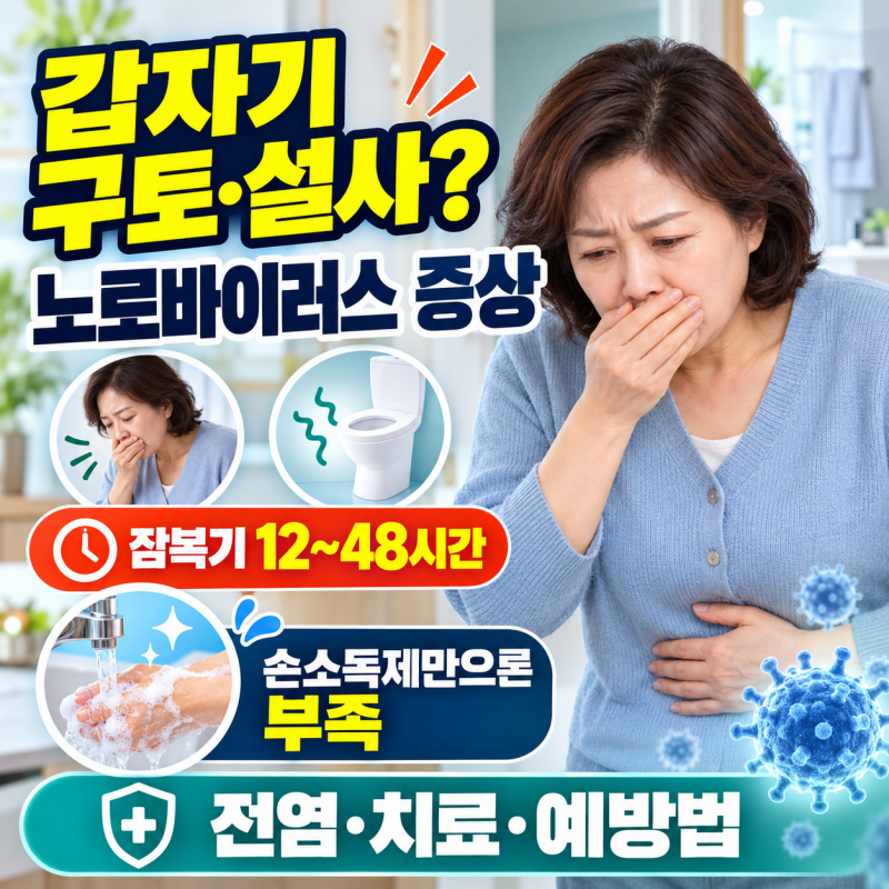 노로바이러스 증상, 갑자기 구토·설사한다면? 잠복기·전염·치료·예방법 총정리