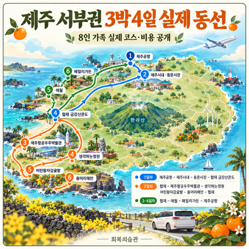 제주 서부권 3박4일 8인 가족여행｜실제 동선과 비용, 회복까지 걸린 5일
