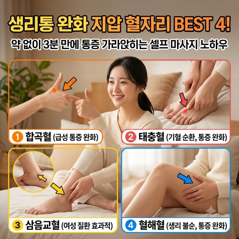 생리통 완화 지압 혈자리 BEST 4! 약 없이 3분 만에 통증 가라앉히는 셀프 마사지 노하우