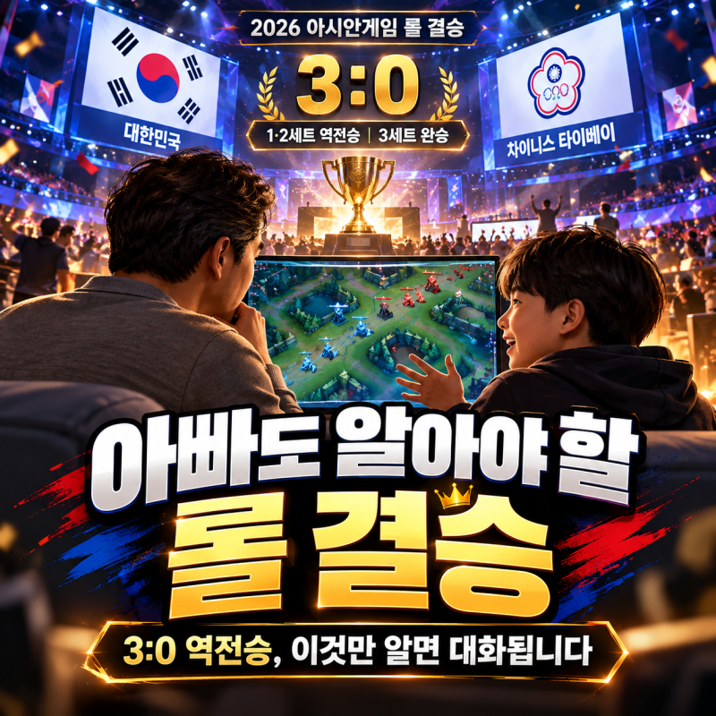 아빠도 알아야 할 롤 결승 - 2026 아시안게임 LOL 3:0 역전승, 이것만 알면 아이와 대화됩니다