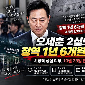 오세훈 2심도 징역 1년 6개월 구형…시장직 상실 여부 10월 23일 판가름
