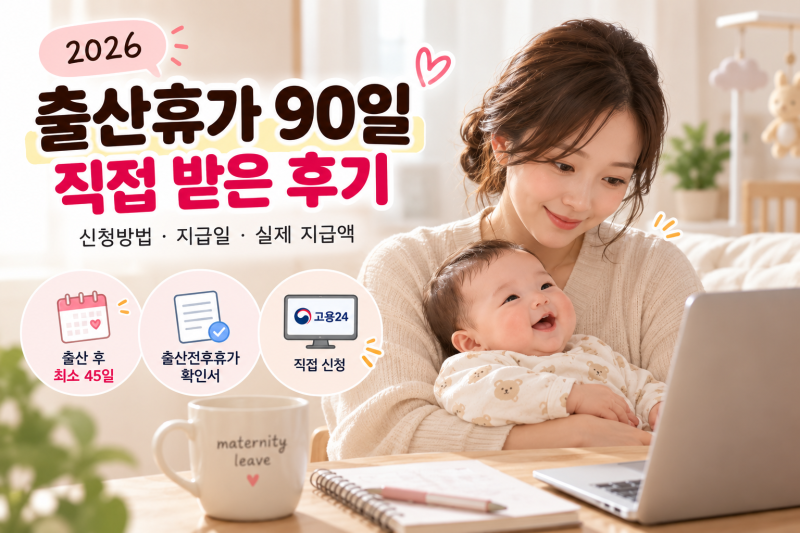 2026 출산휴가 90일 직접 사용 후기｜급여 신청·기간 계산·고용24 지급일까지