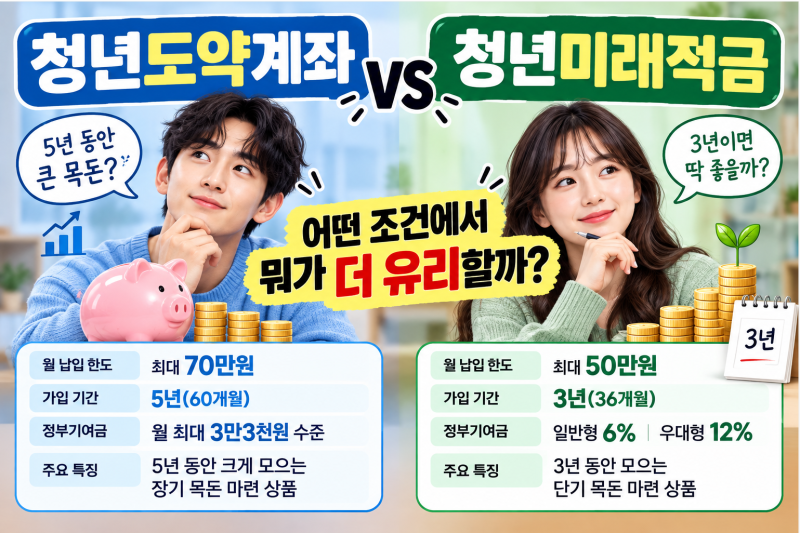청년도약계좌 vs 청년미래적금 차이, 어떤 조건에서 뭐가 더 유리할까