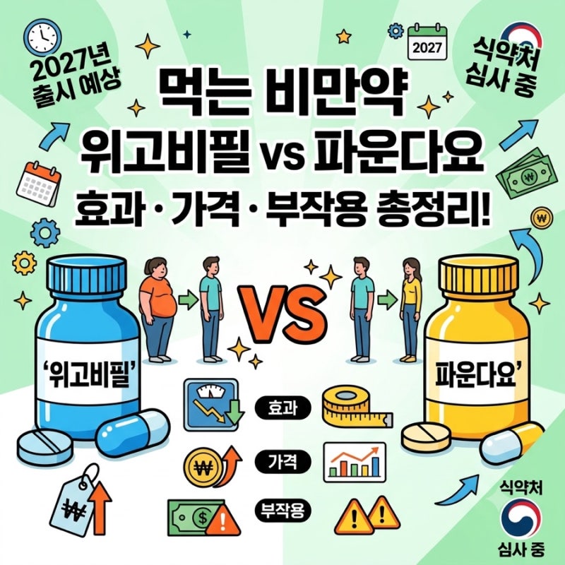 [2027년 출시 예상] 먹는 비만약 위고비필 vs 파운다요 효과·가격·부작용 총정리 (식약처 심사....