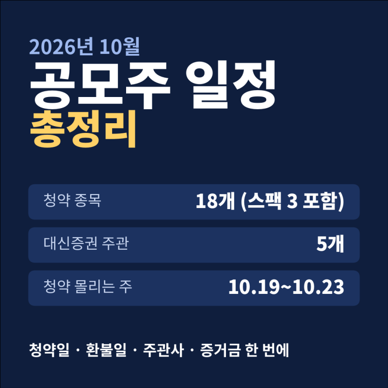 2026년 10월 공모주 일정 총정리 | 청약일·환불일·주관사·증거금 한눈에