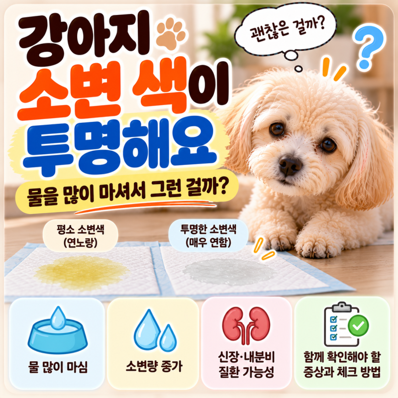 강아지 소변 색이 투명해요, 물을 많이 마셔서 그런 걸까?
