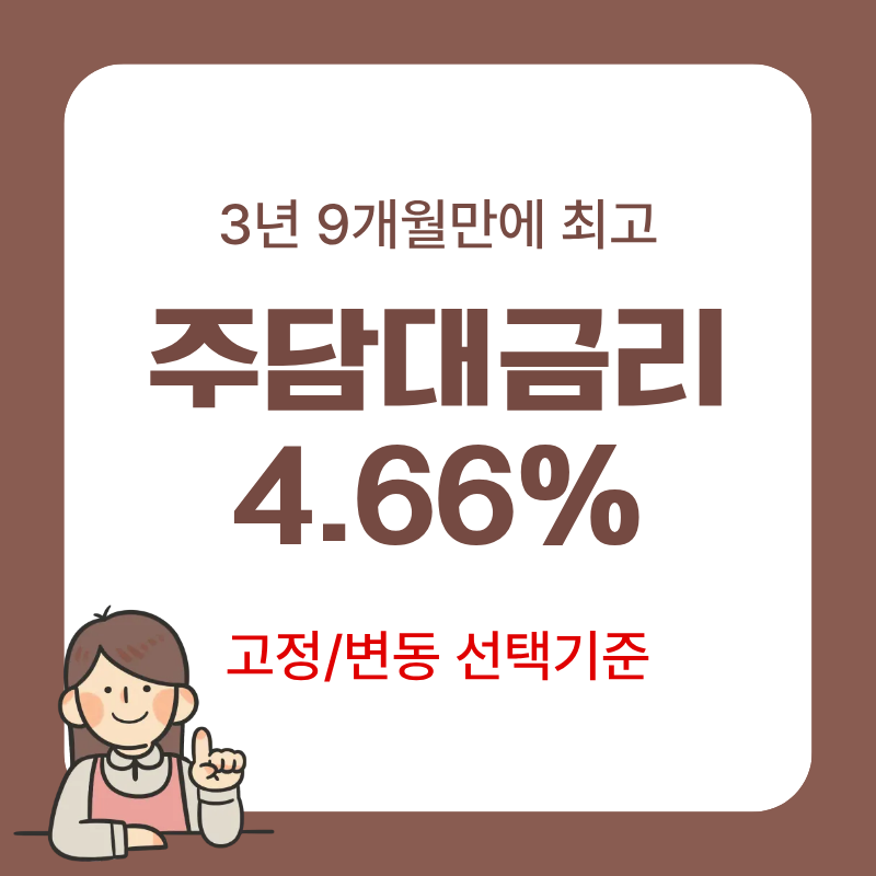 주담대 금리 4.66% 3년 9개월 만에 최고｜고정금리 vs 변동금리 선택 기준