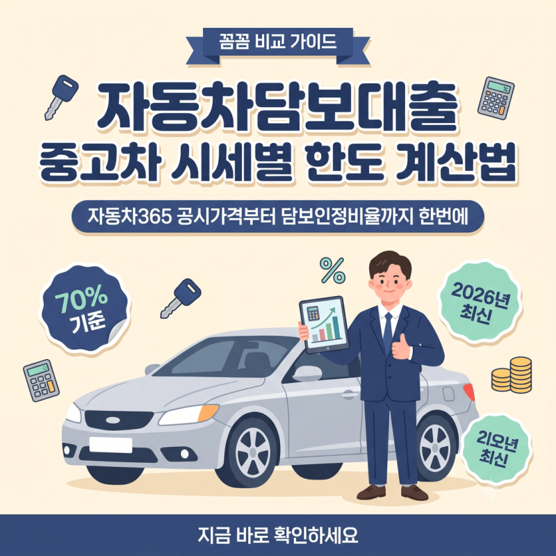 자동차담보대출 중고차 시세별 한도 계산법, 자동차365 공시가격과 담보인정비율 70% 기준으....