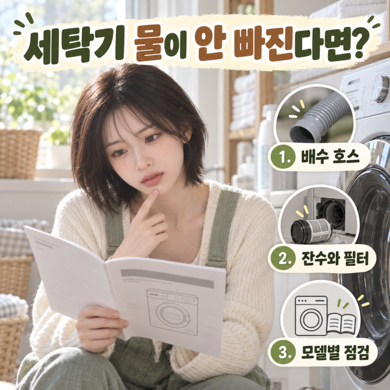 드럼세탁기 물이 안 빠질 때, 배수 호스와 잔수·필터 확인 순서