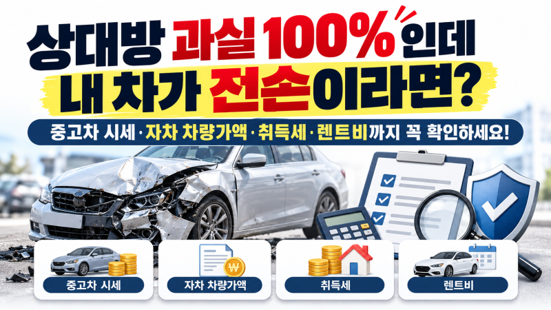 상대방 과실 100%인데 내 차가 전손이라면? 중고차 시세·자차 차량가액·취득세·렌트비까지 ....
