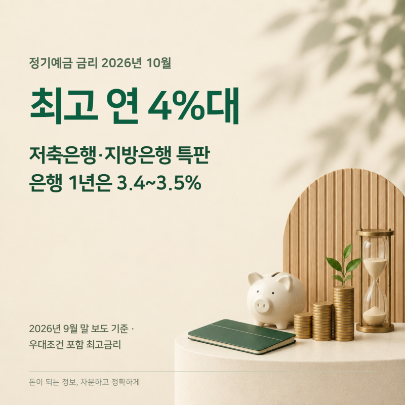 정기예금 최고 연 4%대 다시 나왔습니다, 시중은행은 3.4~3.5% — 정기예금 금리비교·특판예금....