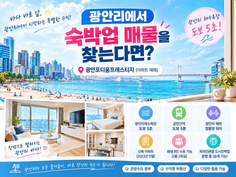 광안리 에어비앤비 매매ㅣ광안리 해변 바로 앞, 숙박업 승계 가능한 광안포디움