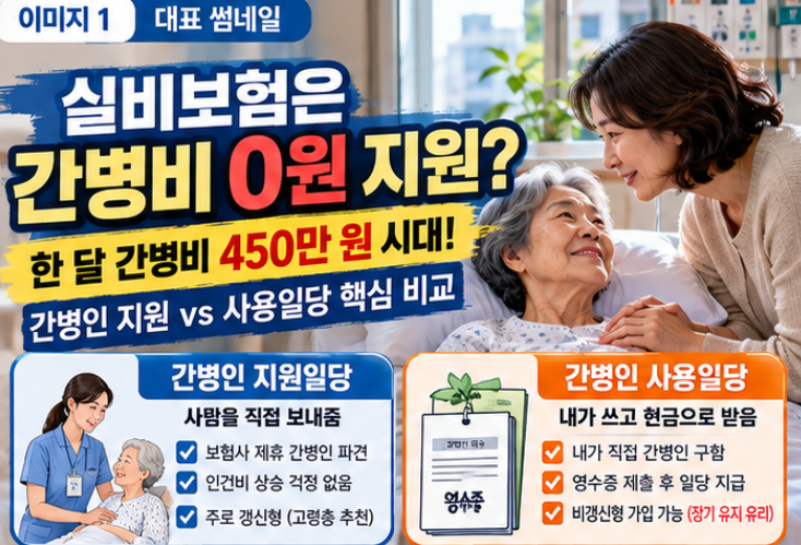 부모님 간병인 보험 일당 지원 vs 간병보험 차이점 비교 추천 선택 가이드