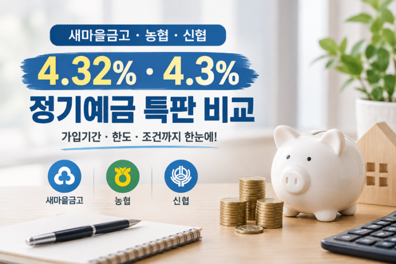 새마을금고 4.3% 예금, 농협·신협까지 4.32% 특판 (10월2일 기준)