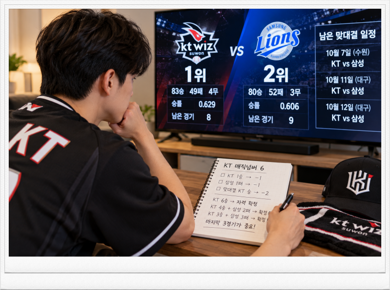 KT 매직넘버 계산법｜KBO 1위 확정 언제? 몇 승 하면 끝나고 삼성은 어떻게 뒤집나