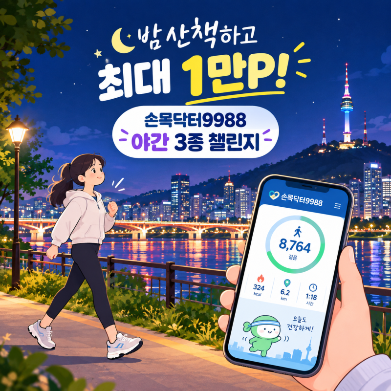 밤에 산책하고 1만 포인트 받기! 손목닥터9988 밤 산책 3종 챌린지 총정리