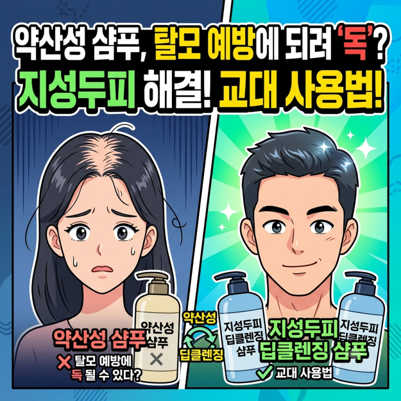약산성 샴푸 탈모 예방에 독 될 수 있다? 지성두피 딥클렌징 샴푸 교대 사용법