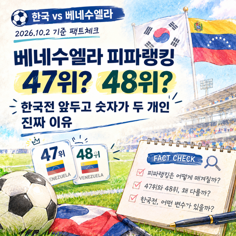 베네수엘라 피파랭킹 47위? 48위? 한국전 앞두고 숫자가 두 개인 진짜 이유