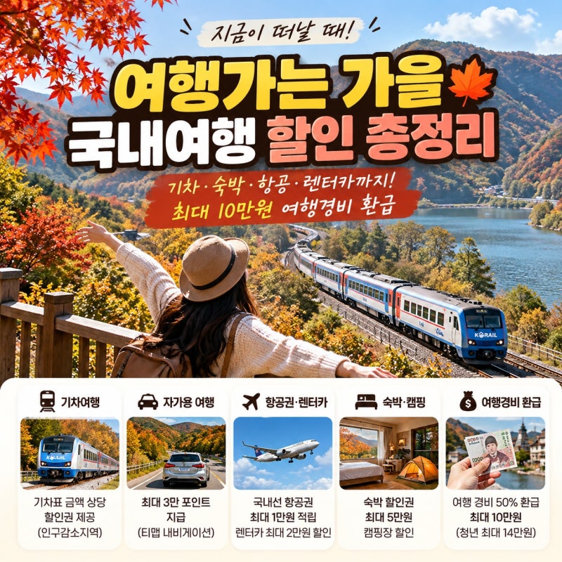 여행가는 가을 국내여행 할인 총정리! 기차표부터 최대 10만원 여행경비 환급까지