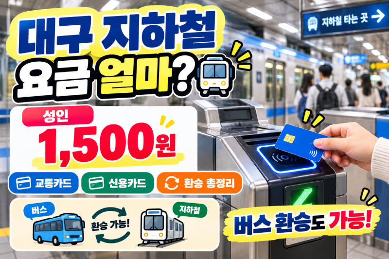 대구 지하철 요금 얼마? 교통카드·신용카드 결제·환승방법 총정리