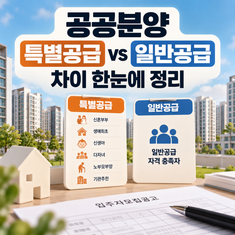 공공분양 특별공급 일반공급 차이, 청약 전 알아둘 신청자격 정리