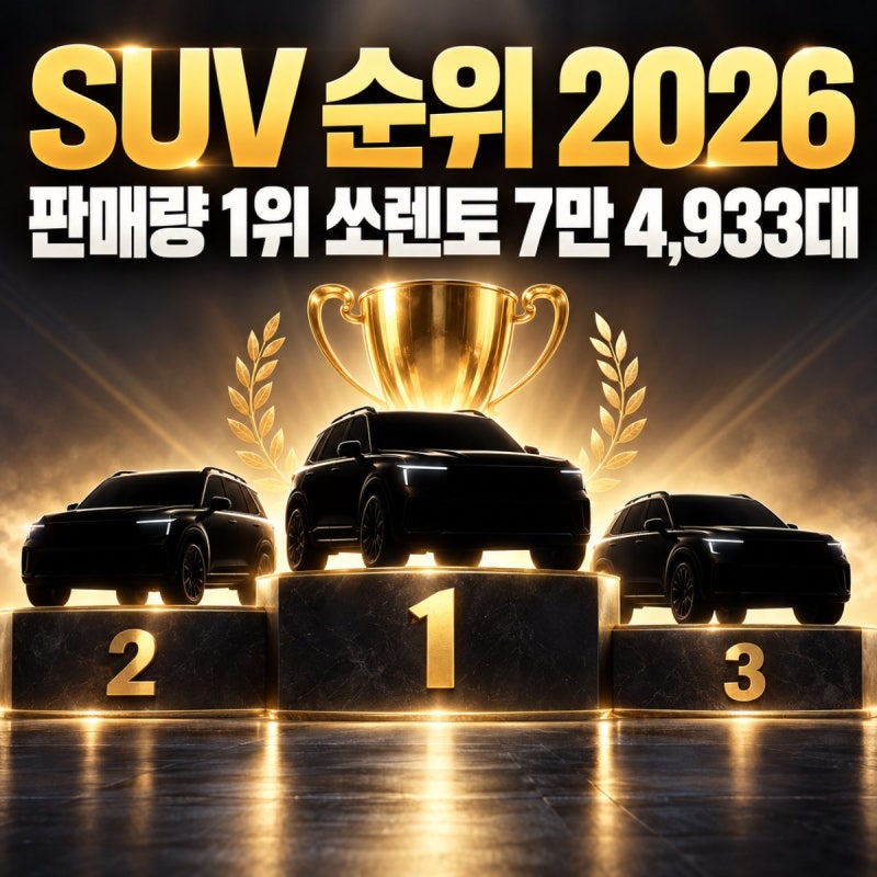 SUV 순위 2026 판매량 TOP 10, 1위는 '이 차'였어요