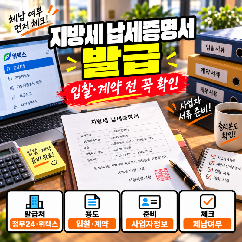 지방세 납세증명서 발급 방법, 입찰·계약 전에 체납 여부 확인하는 실무 정리