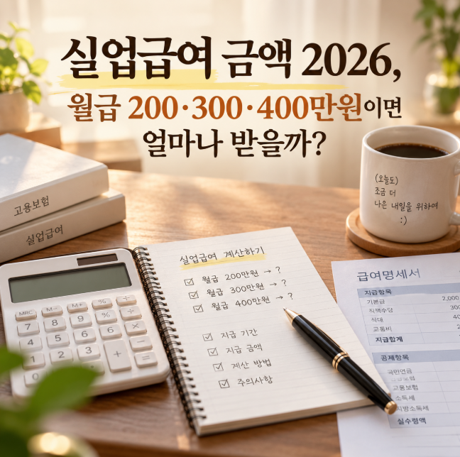 실업급여 금액 2026, 월급 200·300·400만원이면 얼마나 받을까?