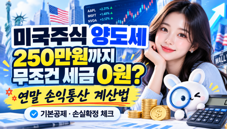 [주식] 미국주식 양도세, 250만원까지 무조건 세금 0원?｜연말 손익통산 계산법