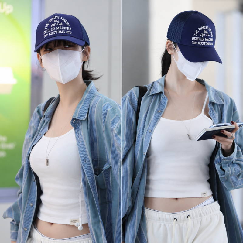 “눈만 보여도 반칙이잖아” 모자 푹 눌러 써도 눈길 가는 카리나 공항룩