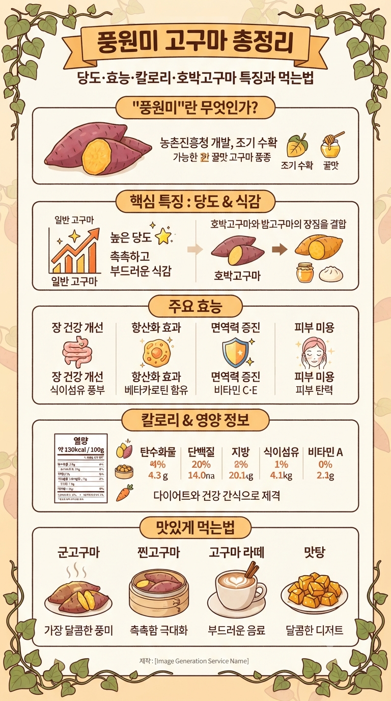 풍원미 고구마 총정리｜당도·효능·칼로리·호박고구마 특징과 먹는법