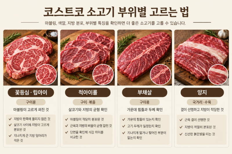 코스트코 소고기 부위별 고르는 법｜꽃등심·척아이롤·부채살·양지 비교